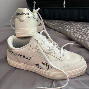Reebok White and Black Leopard Accent Sneakers